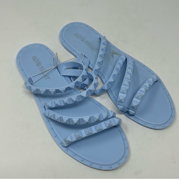 Olivia Miller Shoes - Olivia Miller Baby Blue Studded Slip-On Jelly Flat Sandals Size 6